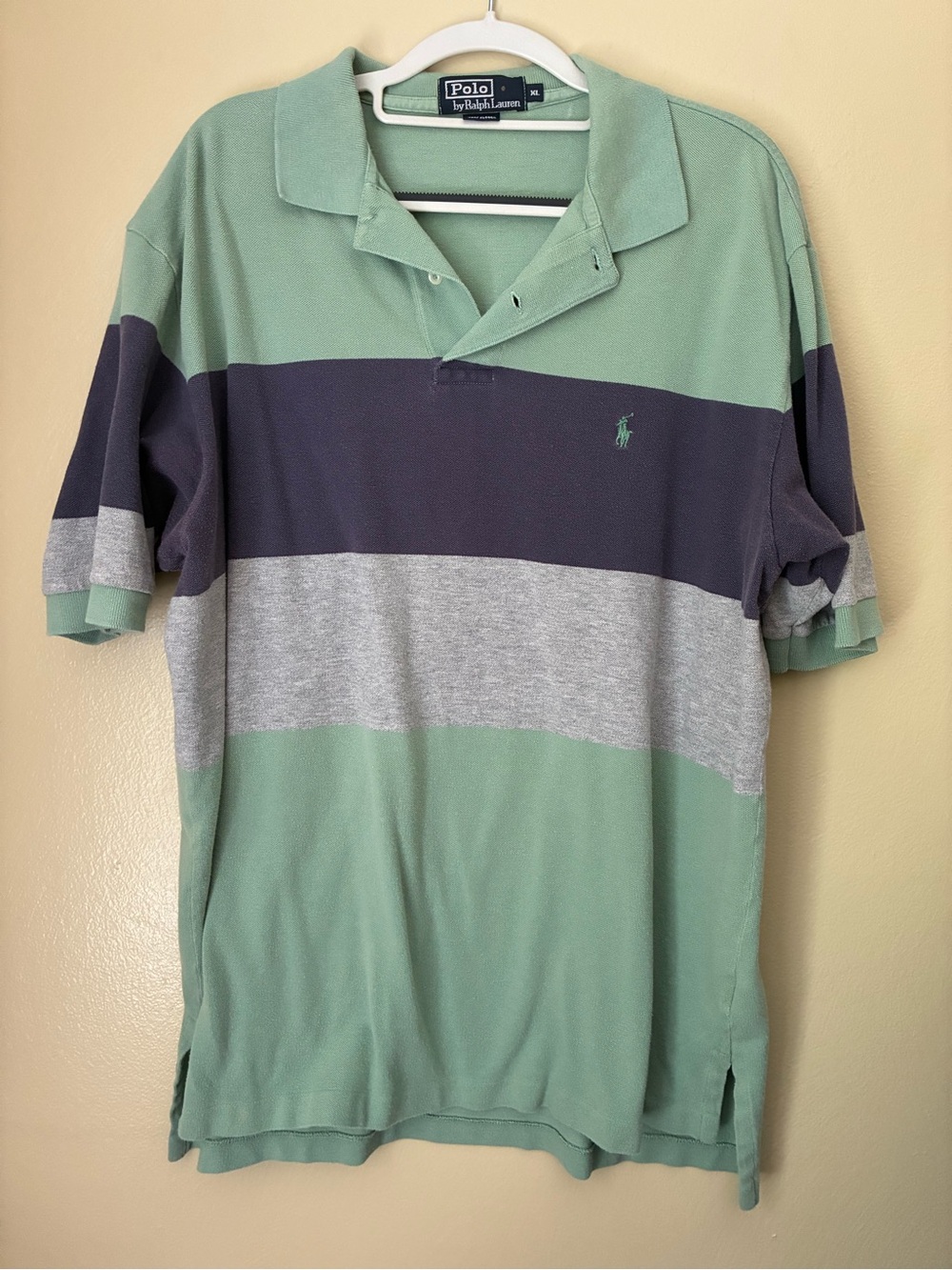 Polo by Ralph Lauren Mint Green, Navy & Light Gray Striped Polo Shirt